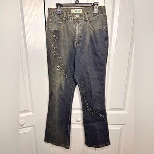 L.A. Blues Women's Flare Blue Jeans with Star Embroidery Y2K Size 8 Vintage‎